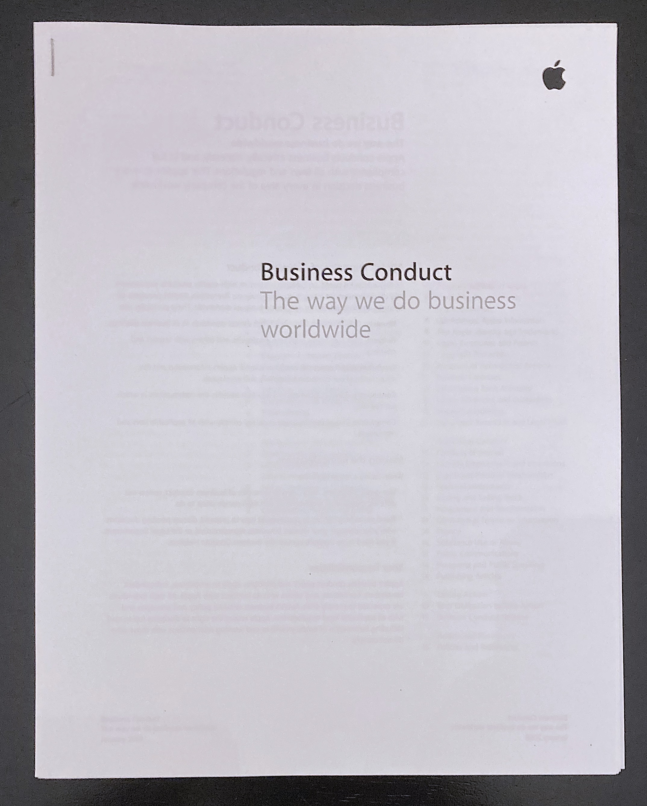 Title page of Apple "Business Conduct" packet, given to new hires