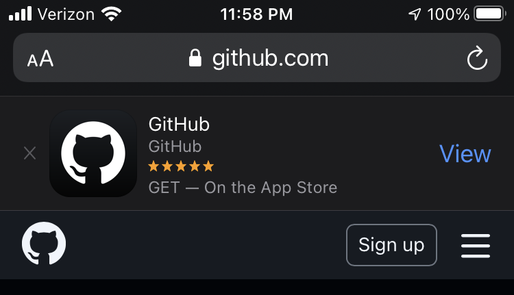 Screenshot of a GitHub repo in Safari on an iPhone