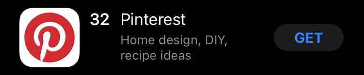 Newer iPhone App Store screenshot showing Pinterest with a "GET" button.